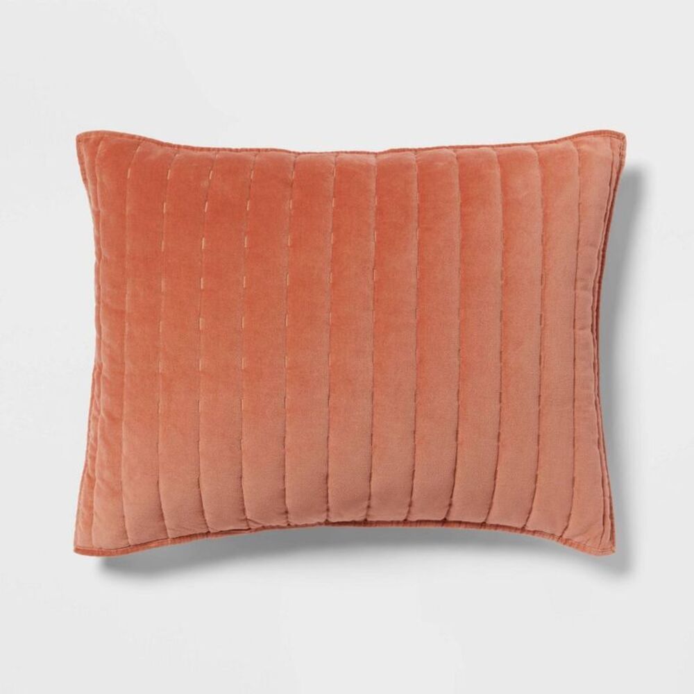 Threshold - King Channel Stitch Velvet Quilt Sham Light Terrac Terracotta